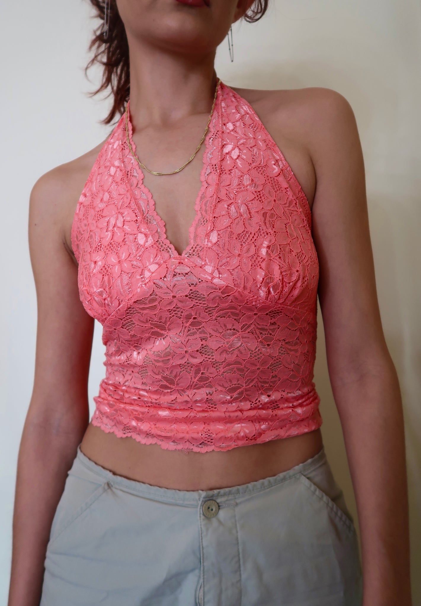 Lace Halter Top - Pink